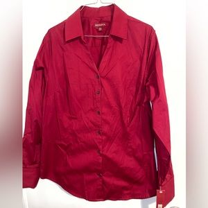 NWT RED MERONA WOMANS BUTTON-UP BLOUSE